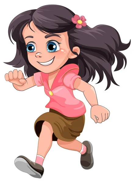 Cute Girl Running Ilustracja Postaci Kreskówki — Wektor stockowy