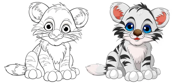 Carino Baby Tiger Cartoon Character Outline Illustrazione Colorare — Vettoriale Stock