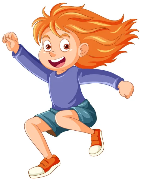 Cheerful Adventure Girl Jumping Cartoon Character Illustration — Stock Vector