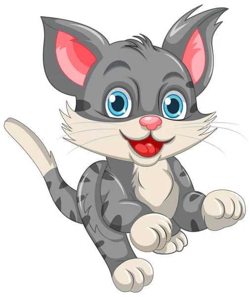 Cute Cinza Gato Desenho Animado Personagem Ilustração — Vetor de Stock