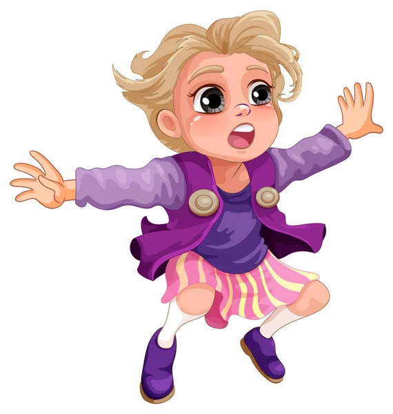 Jumping Menina Desenho Animado Personagem Ilustração — Vetor de Stock