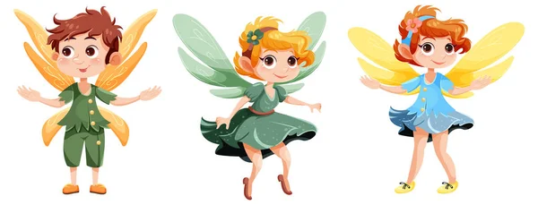 かわいい妖精の漫画のキャラクターイラストのセット — ストックベクタ