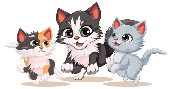 Three Cute Cats Cartoon Style Illustration — Stock Vector