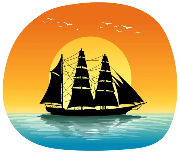 Silhouette Barca Vela Sul Mare Illustrazione — Vettoriale Stock