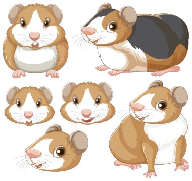Bir dizi hamster kemirgeni çizgi film karakteri çizimi