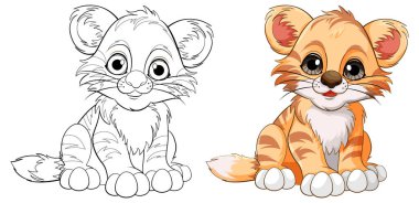 Sevimli Bebek Kaplan Çizgi Film Karakteri Renklendirme Çizimi