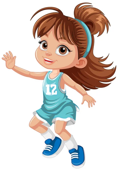 Giocatore Basket Femminile Cartone Animato Personaggio Illustrazione — Vettoriale Stock