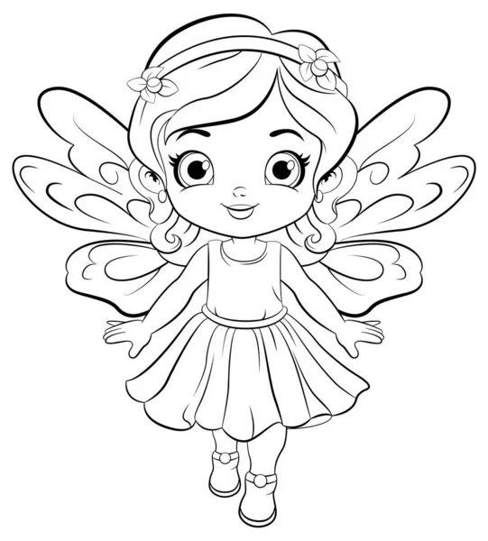 Fairy Girl Beautiful Dress Outline Colouring Illustration — Stock Vector