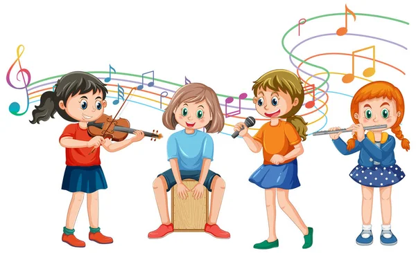 Παιδιά Που Παίζουν Διάφορα Μουσικά Όργανα Εικονογράφηση — Διανυσματικό Αρχείο