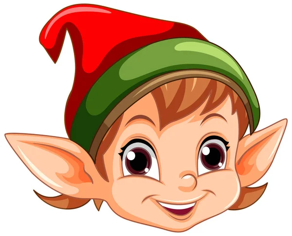 Cute Elf Head Cartoon Character Illustration — Stock Vector