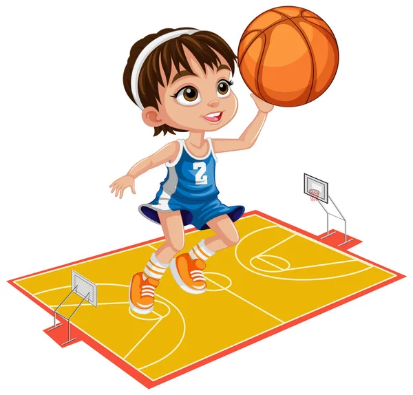 Cute Girl Playing Basketball Illustration — Stock Vector