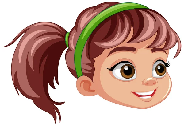 Girl Brown Hair Cartoon Face Illustration — Stock Vector