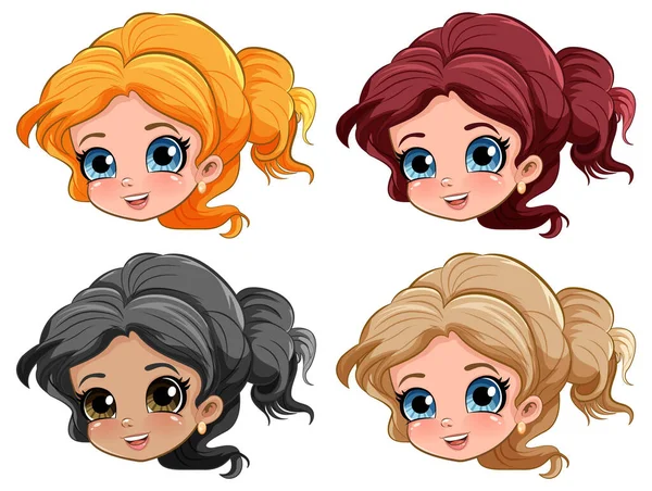 Cute Girl Beautiful Eyes Collection Illustration — Stock Vector
