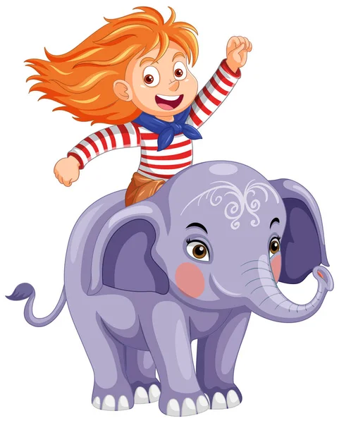Fröhliche Mädchen Reiten Elephant Vector Illustration — Stockvektor