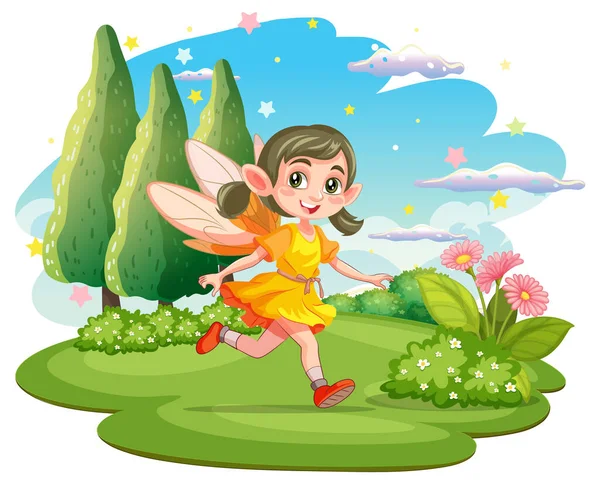 Fairy Prinsessa Tecknad Magiska Mark Bakgrund Illustration — Stock vektor