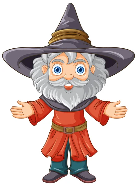 Старий Чарівник Капелюсі Довгою Ілюстрацією Бороди — стоковий вектор