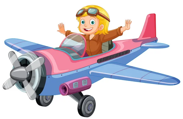 Piloto Fêmea Voo Avião Ilustração — Vetor de Stock