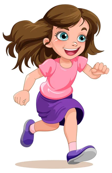 Gelukkig Meisje Running Cartoon Illustratie — Stockvector