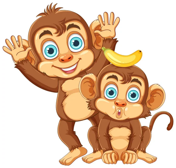 Dois Macacos Engraçados Desenhos Animados Personagens Ilustração — Vetor de Stock