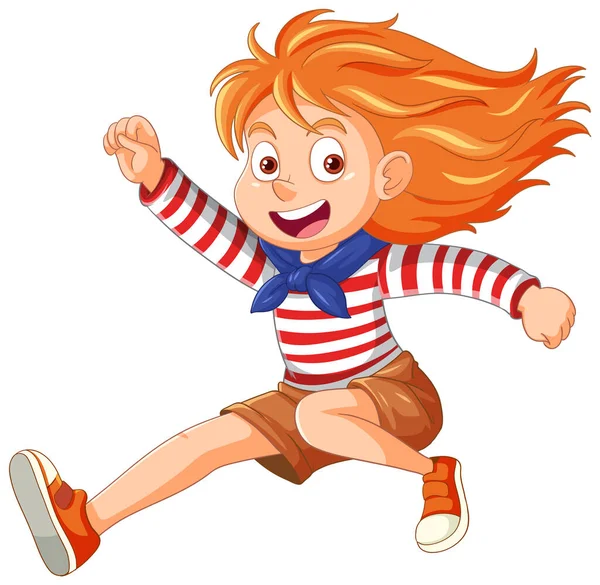 Cheerful Adventure Girl Jumping Cartoon Character Illustration — Stock Vector