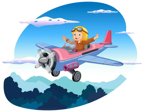 快乐女孩乘坐飞机在天空的图片 — 图库矢量图片