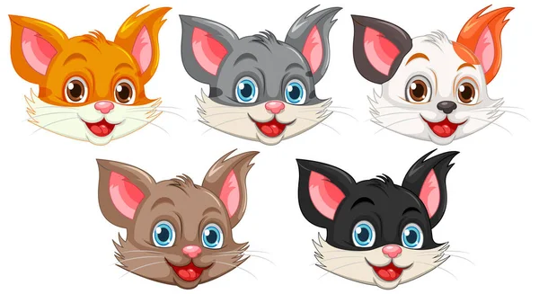 Set Cute Cat Head Cartoon Illustration — Stock Vector