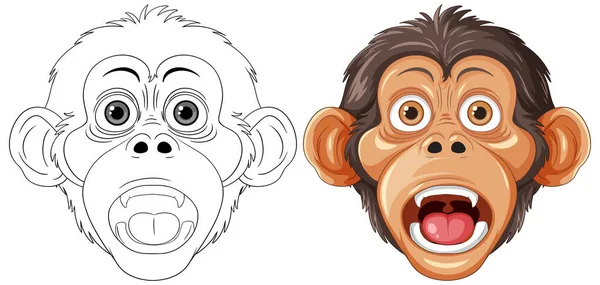 Chimpansee Cartoon Character Outline Voor Het Kleuren Van Illustratie — Stockvector