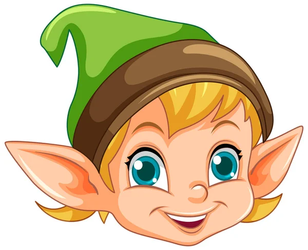 Carino Elfo Testa Cartone Animato Personaggio Illustrazione — Vettoriale Stock