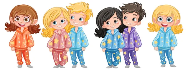 Set Personages Pyjama Illustratie — Stockvector