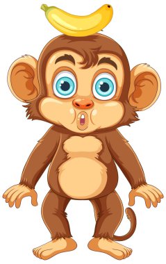 Kafasında muz resmi olan bir maymun.