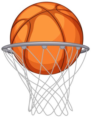 Hoop illüstrasyonunda bir basketbol topu