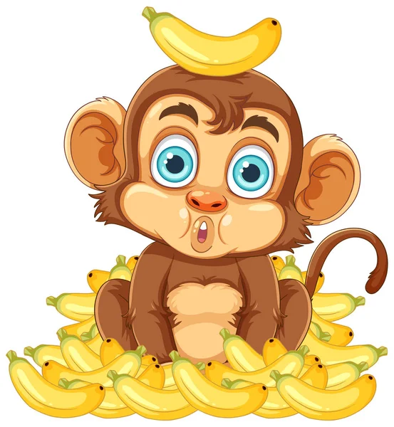 Affe Mit Banane Auf Dem Kopf Illustration — Stockvektor