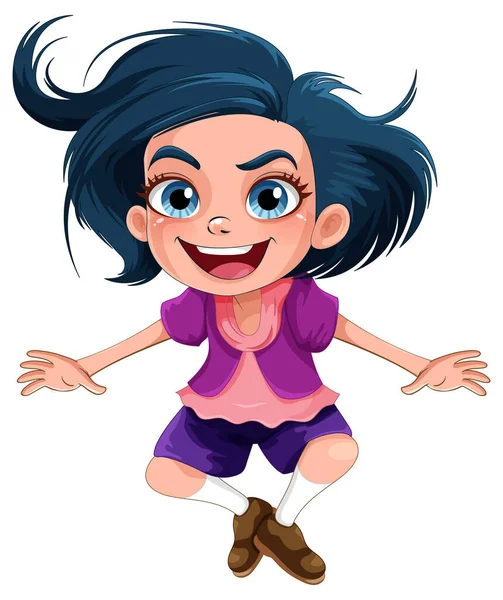 Jumping Menina Desenho Animado Personagem Ilustração —  Vetores de Stock