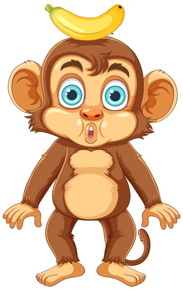 Macaco Com Banana Cabeça Ilustração — Vetor de Stock