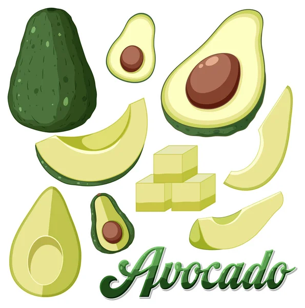 Set Avocado Fruit Cartoon Illustration — 스톡 벡터