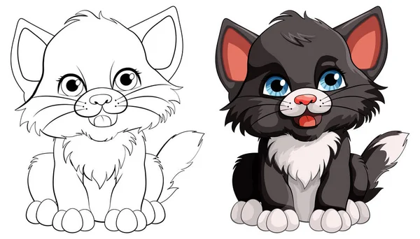 Lindo Personaje Dibujos Animados Gatito Con Ilustración — Archivo Imágenes Vectoriales