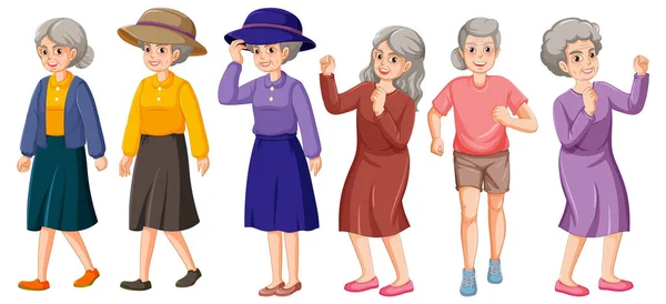 Set Healthy Grandmother Illustration — Stock Vector