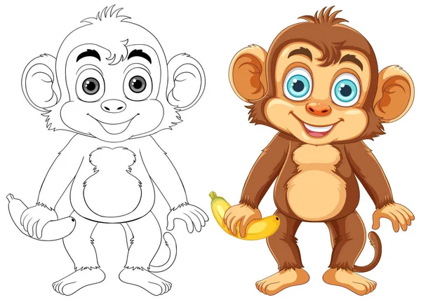 Monkey Cartoon Character Zarys Ilustracji Kolorowanki — Wektor stockowy