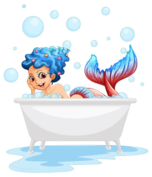 浴槽のイラストで美しい人魚 — ストックベクタ