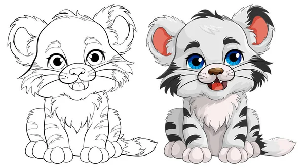Söt Baby Tiger Tecknad Karaktär Kontur För Färgläggning Illustration — Stock vektor