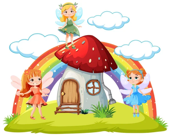 Mushroom House Fairy Tale Fairy Cartoon Illustration — Stock Vector