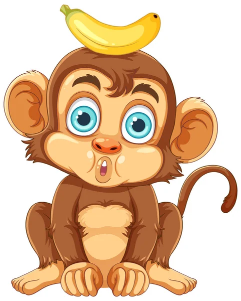 Macaco Com Banana Cabeça Ilustração —  Vetores de Stock