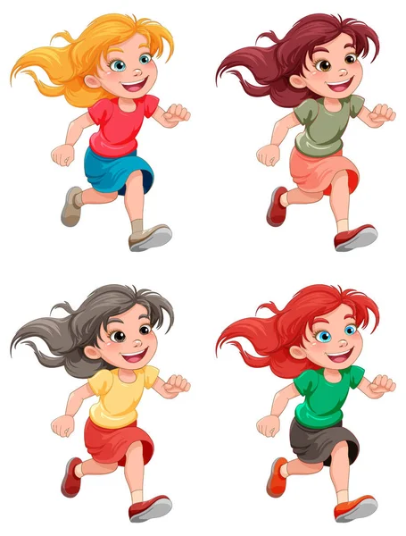Running Girl Cartoon Character Illustration — Vetor de Stock
