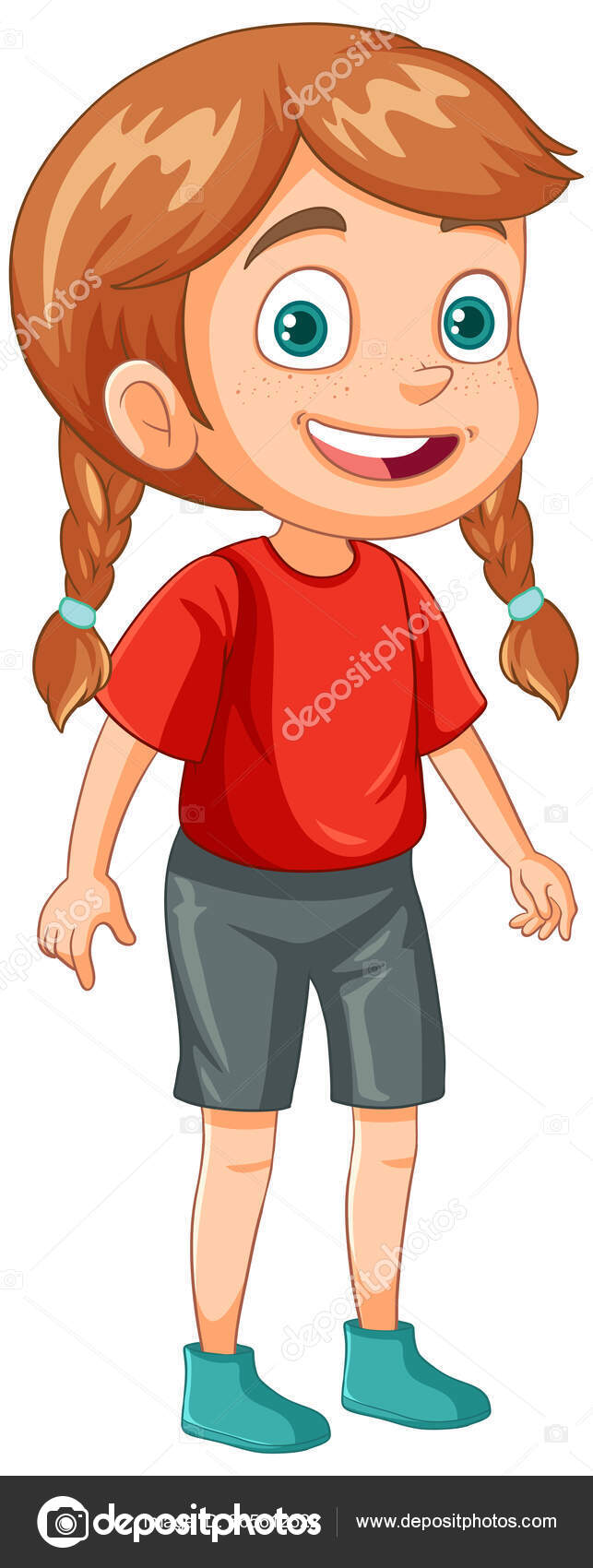 Menina Bonito Com Trança Cabelo Desenho Animado Ilustração Vetor de  ©interactimages 665612522