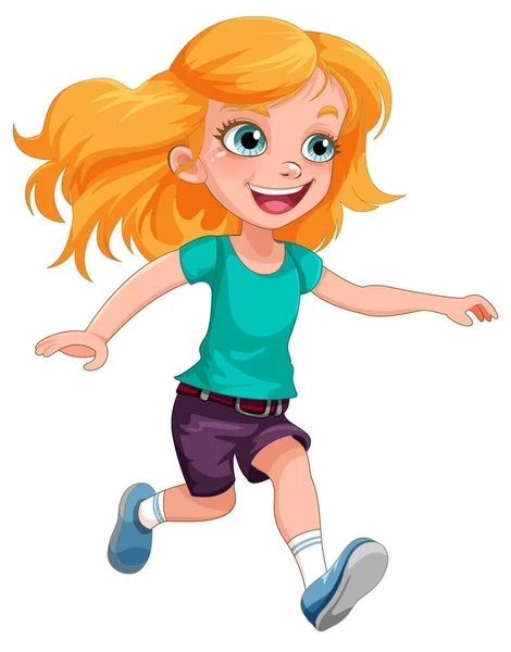 Menina Bonito Correndo Desenho Animado Personagem Ilustração —  Vetores de Stock