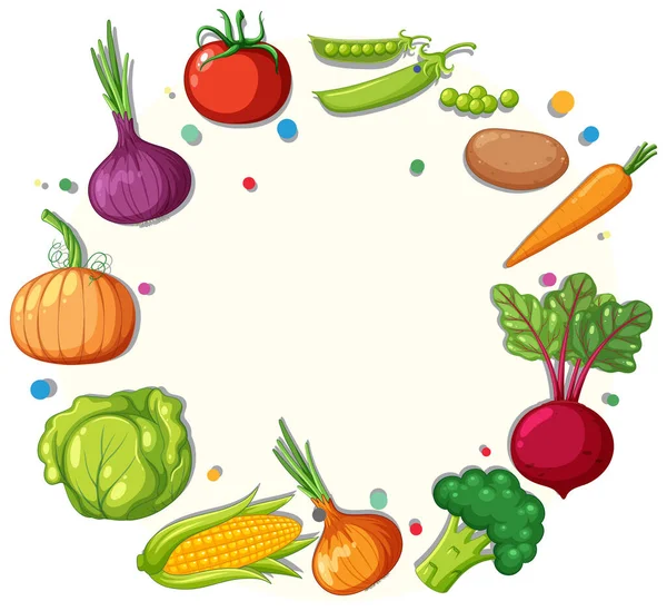 Illustration Modèle Cadre Rond Fruits Légumes — Image vectorielle