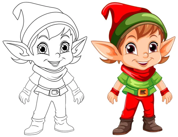 Cute Elf Cartoon Character Outline Zum Ausmalen Der Illustration — Stockvektor
