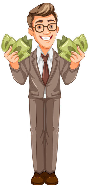 Молодой бизнесмен с иллюстрацией денег