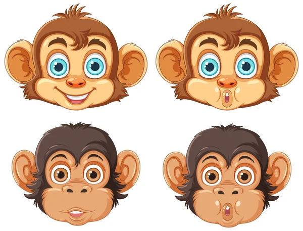 Olika Monkey Heads Collection Illustration — Stock vektor