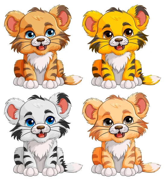 Kolekcja Cute Baby Tiger Postaci Kreskówek Ilustracja — Wektor stockowy